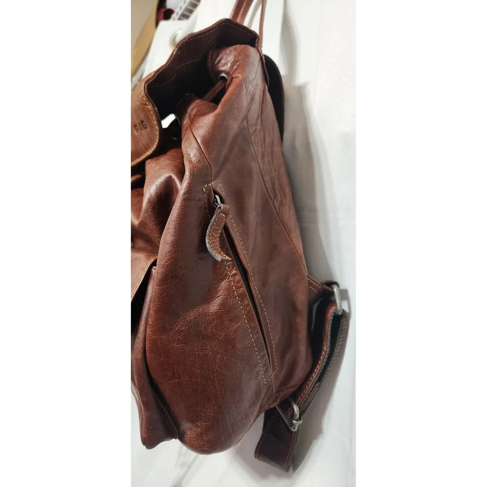 Jack Georges # 7517 Brown Leather Backpack Rucksack Buckle Flap Monogram